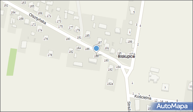 Biskupice, Olsztyńska, 188, mapa Biskupice