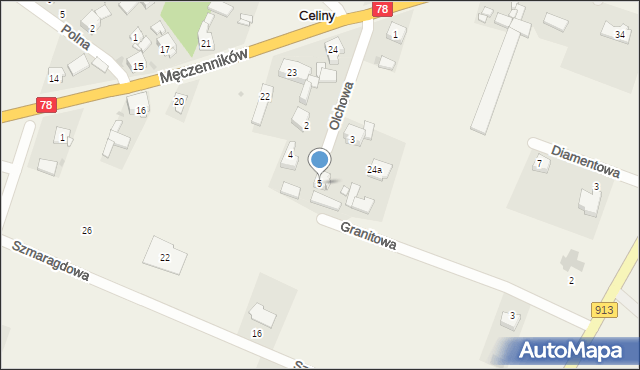 Celiny, Olchowa, 5, mapa Celiny