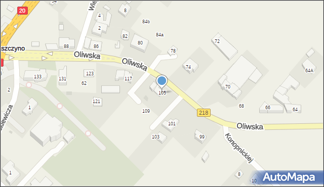 Chwaszczyno, Oliwska, 105, mapa Chwaszczyno