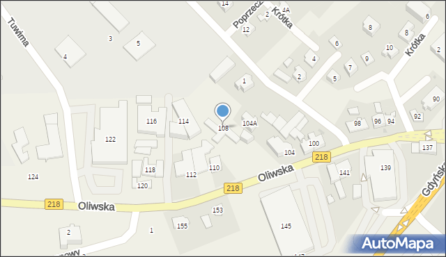 Chwaszczyno, Oliwska, 108, mapa Chwaszczyno