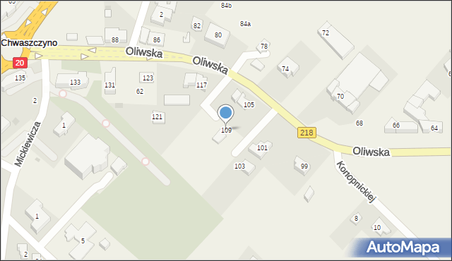 Chwaszczyno, Oliwska, 109, mapa Chwaszczyno