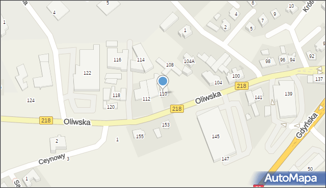 Chwaszczyno, Oliwska, 110, mapa Chwaszczyno