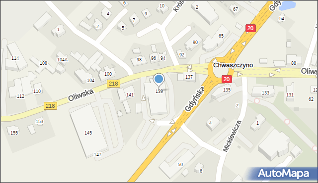 Chwaszczyno, Oliwska, 139, mapa Chwaszczyno