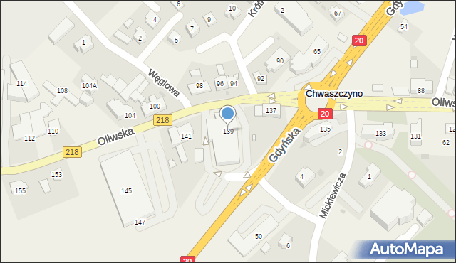 Chwaszczyno, Oliwska, 139, mapa Chwaszczyno