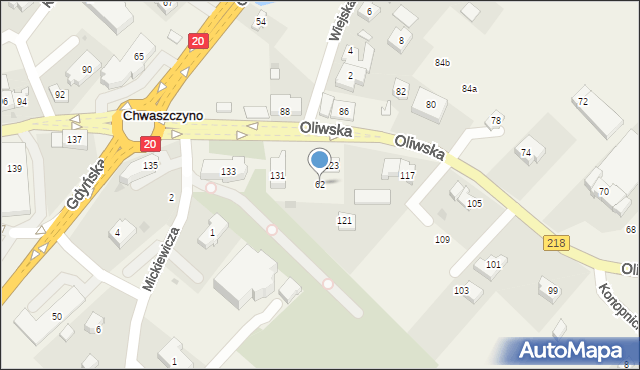 Chwaszczyno, Oliwska, 62, mapa Chwaszczyno
