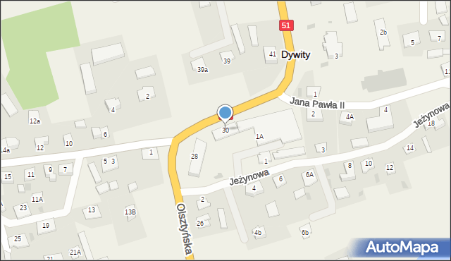 Dywity, Olsztyńska, 30, mapa Dywity