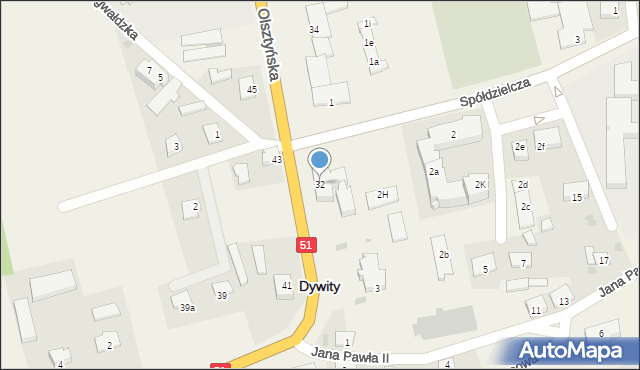 Dywity, Olsztyńska, 32, mapa Dywity