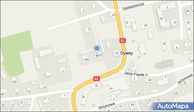 Dywity, Olsztyńska, 39, mapa Dywity