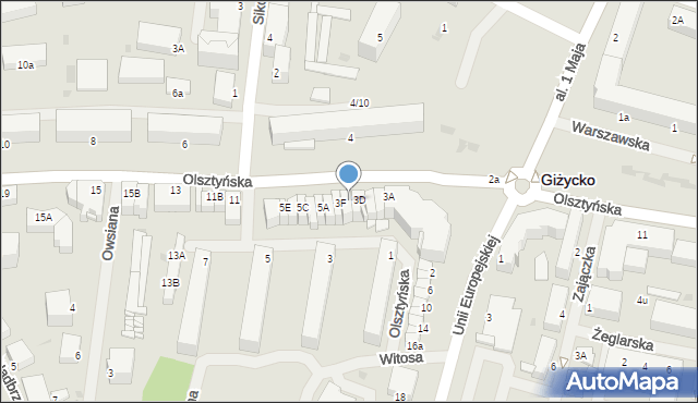 Giżycko, Olsztyńska, 3E, mapa Giżycko