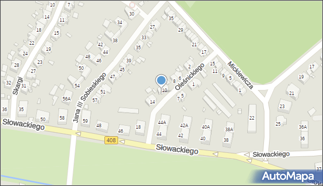 Gliwice, Oleśnickiego, 12, mapa Gliwic