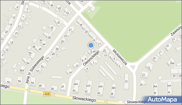 Gliwice, Oleśnickiego, 2, mapa Gliwic