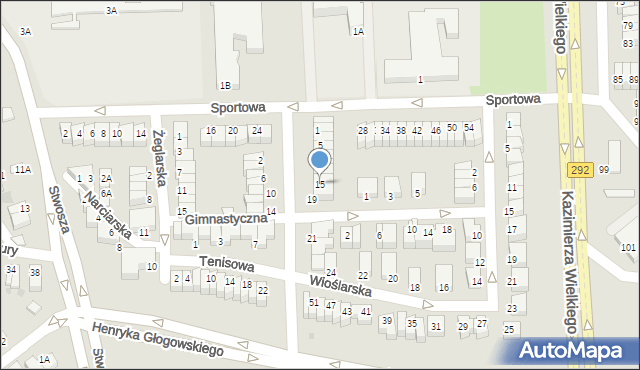 Głogów, Olimpijska, 15, mapa Głogów