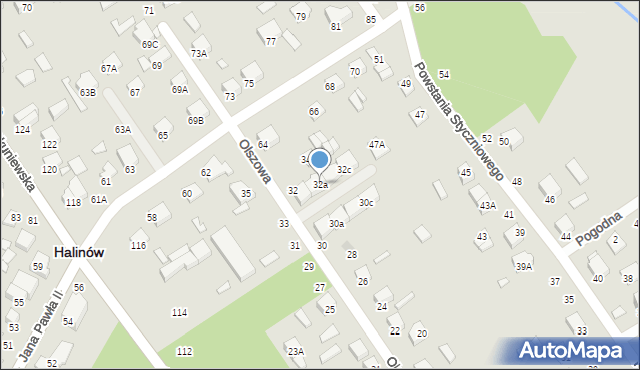 Halinów, Olszowa, 32a, mapa Halinów