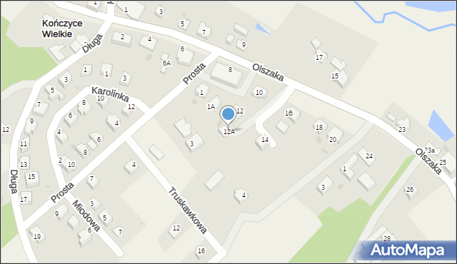 Kończyce Wielkie, Olszaka, ks., 12A, mapa Kończyce Wielkie
