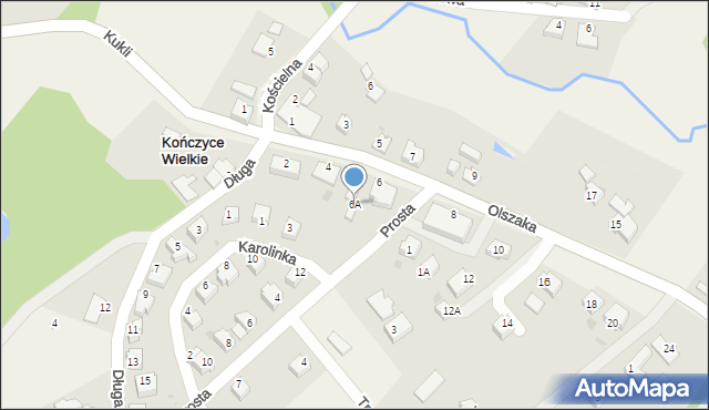 Kończyce Wielkie, Olszaka, ks., 6A, mapa Kończyce Wielkie