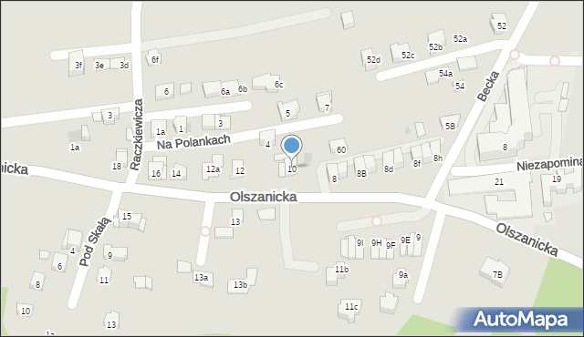 Kraków, Olszanicka, 10, mapa Krakowa