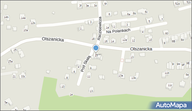 Kraków, Olszanicka, 15, mapa Krakowa