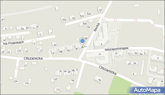 Kraków, Olszanicka, 8h, mapa Krakowa