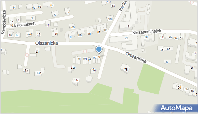 Kraków, Olszanicka, 9, mapa Krakowa