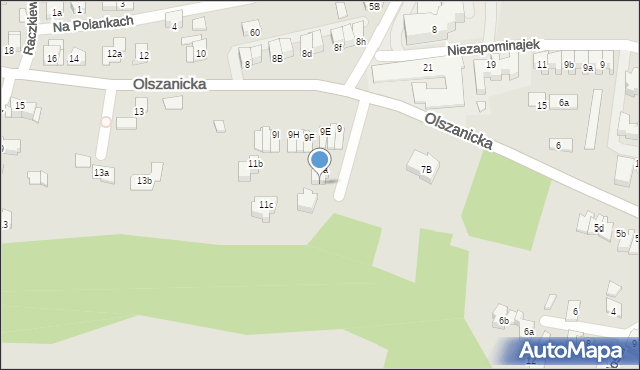Kraków, Olszanicka, 9b, mapa Krakowa