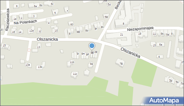 Kraków, Olszanicka, 9E, mapa Krakowa