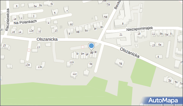 Kraków, Olszanicka, 9E, mapa Krakowa