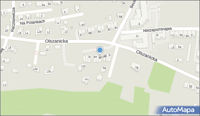 Kraków, Olszanicka, 9F, mapa Krakowa