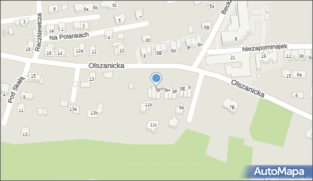 Kraków, Olszanicka, 9J, mapa Krakowa