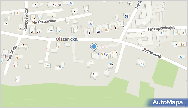 Kraków, Olszanicka, 9K, mapa Krakowa