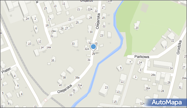 Krosno, Olejarska, 29, mapa Krosna