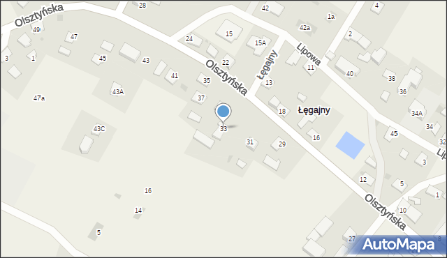 Łęgajny, Olsztyńska, 33, mapa Łęgajny