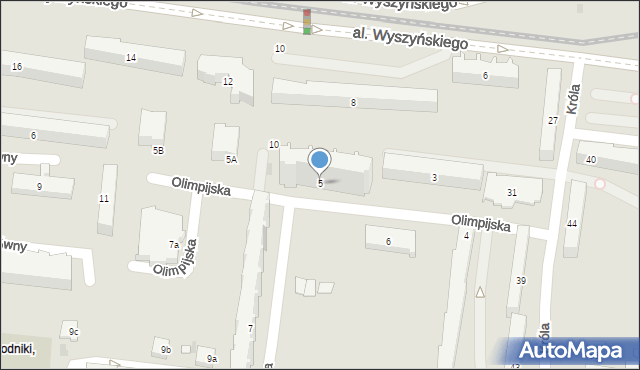 Łódź, Olimpijska, 5, mapa Łodzi