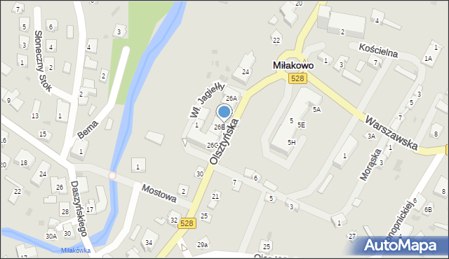 Miłakowo, Olsztyńska, 26J, mapa Miłakowo