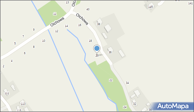 Moszczenica, Olchowa, 20, mapa Moszczenica