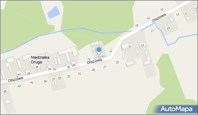 Niedziałka Druga, Olszowa, 24, mapa Niedziałka Druga