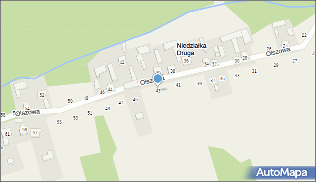 Niedziałka Druga, Olszowa, 43, mapa Niedziałka Druga