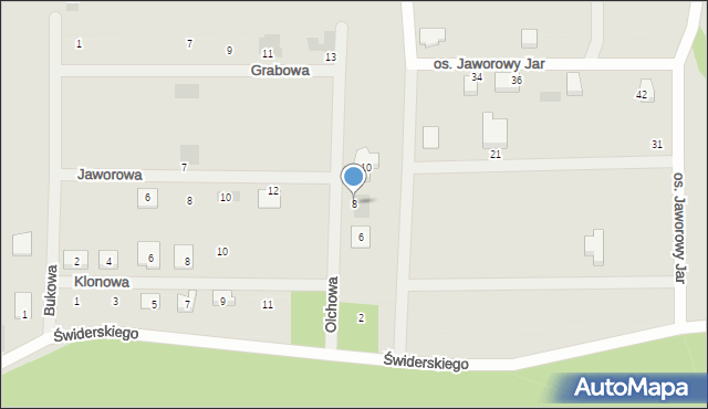 Osieczna, Olchowa, 8, mapa Osieczna