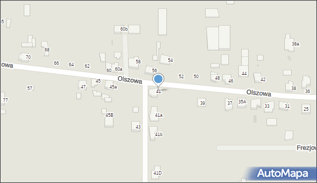 Ostrów Wielkopolski, Olszowa, 41, mapa Ostrów Wielkopolski