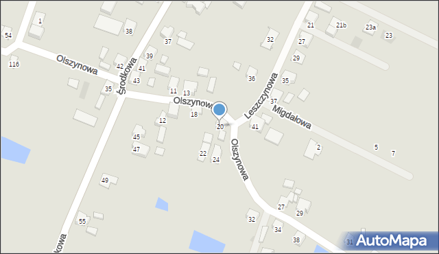 Ostrów Wielkopolski, Olszynowa, 20, mapa Ostrów Wielkopolski