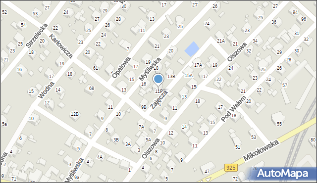 Rybnik, Olszowa, 11B, mapa Rybnika