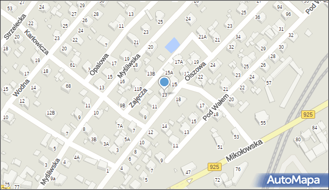 Rybnik, Olszowa, 13, mapa Rybnika