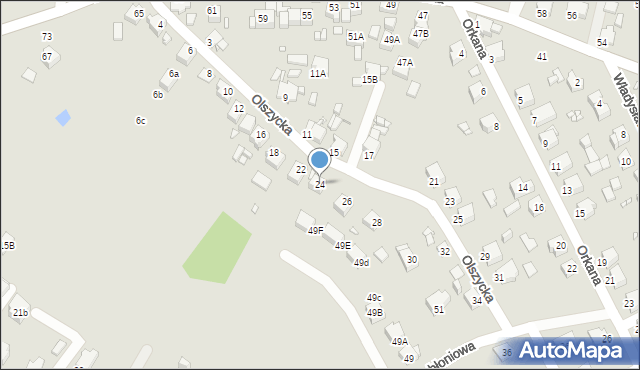 Rybnik, Olszycka, 24, mapa Rybnika