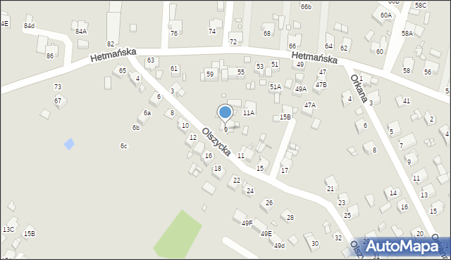 Rybnik, Olszycka, 9, mapa Rybnika