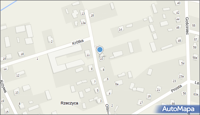 Rzeczyca, Olszowa, 10a, mapa Rzeczyca