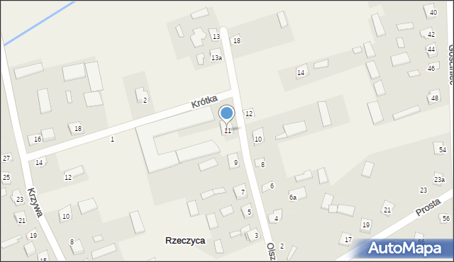 Rzeczyca, Olszowa, 11, mapa Rzeczyca