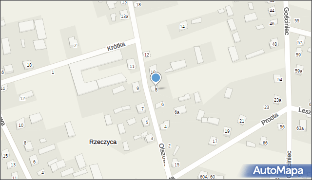 Rzeczyca, Olszowa, 8, mapa Rzeczyca