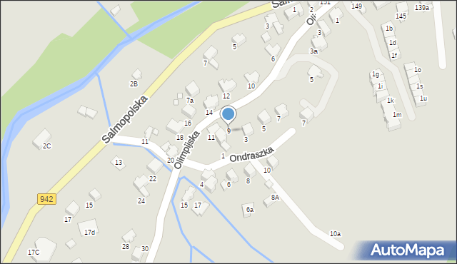 Szczyrk, Olimpijska, 9, mapa Szczyrk