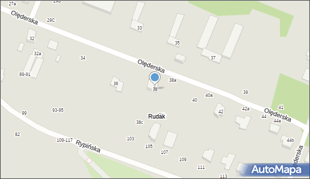 Toruń, Olęderska, 38, mapa Torunia