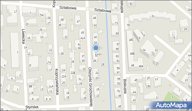 Warszawa, Olszynki Grochowskiej, 32, mapa Warszawy