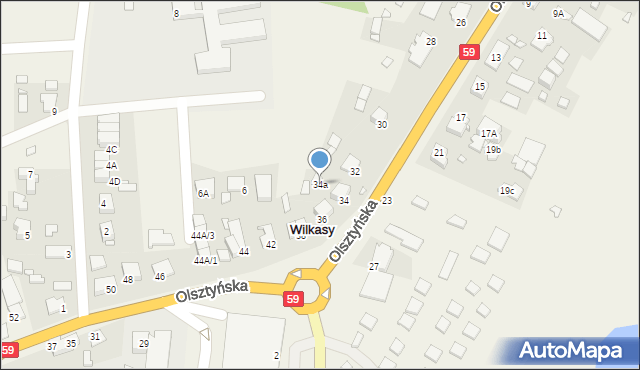 Wilkasy, Olsztyńska, 34a, mapa Wilkasy